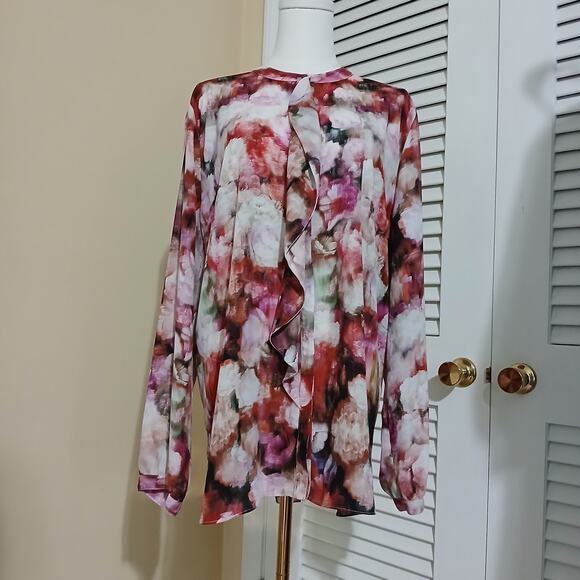 NYDJ Not your Daughters Jeans XL Abstract Floral Long-Sleeved blouse ruffle - Picture 7 of 16